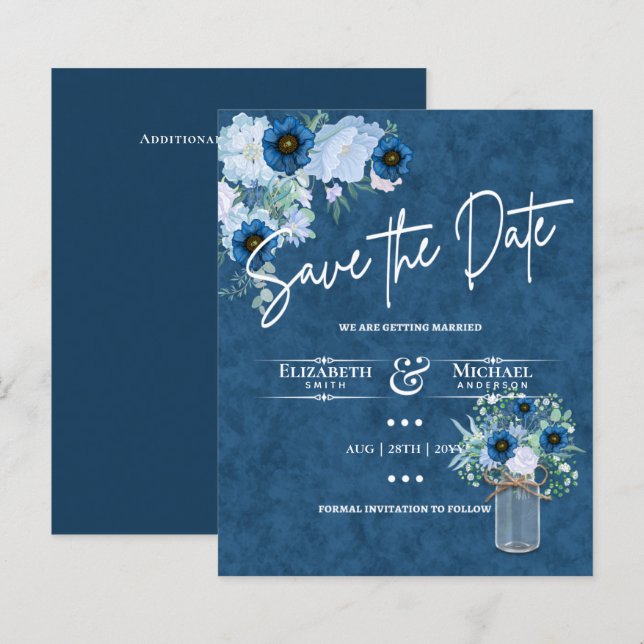 Budget Navy Dusty Blue Floral Rustic Wedding (Front/Back)