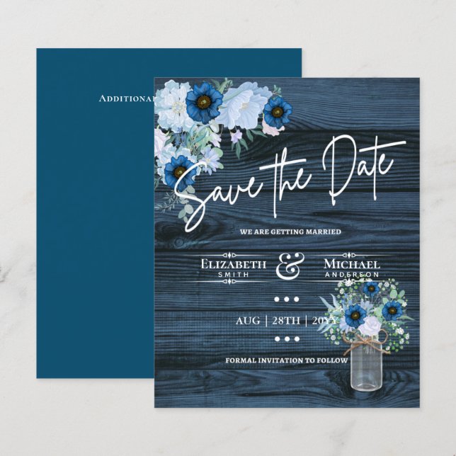 Budget Navy Dusty Blue Floral Rustic Wedding (Front/Back)