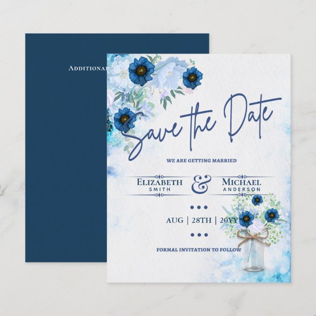 Budget Navy Dusty Blue Floral Rustic Wedding (Front/Back)
