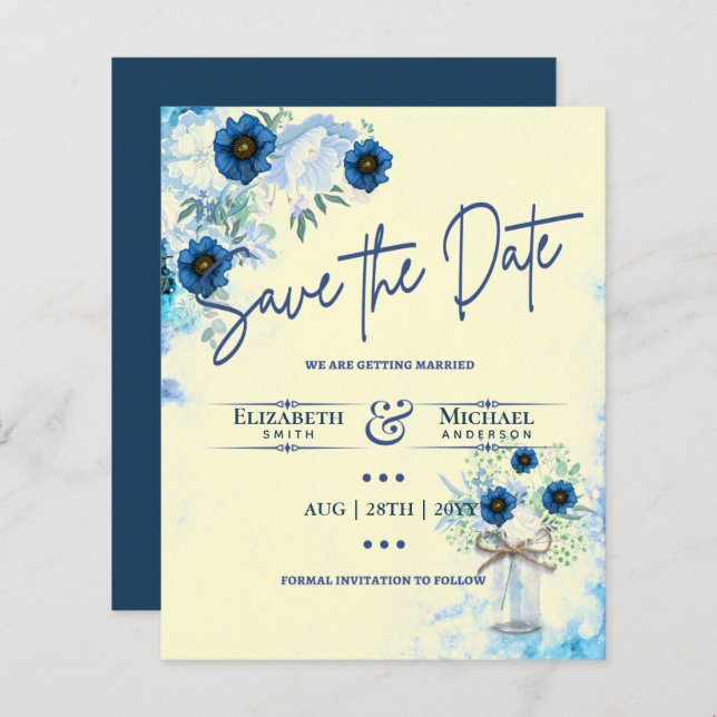 Budget Navy Dusty Blue Floral Rustic Wedding (Front/Back)