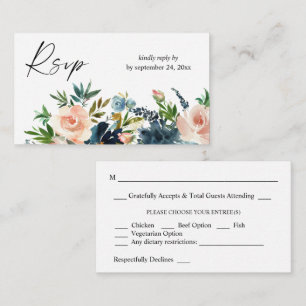 Budget Navy, Dusty Blue& Pink Floral 2SM Meal RSVP Enclosure Card