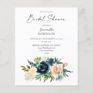 Budget Navy, Dusty Blue, Pink Floral Bridal Shower Flyer