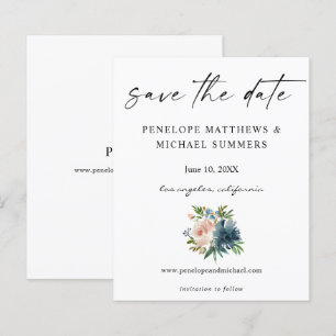 Budget Navy Dusty Blue & Pink Floral Save the Date
