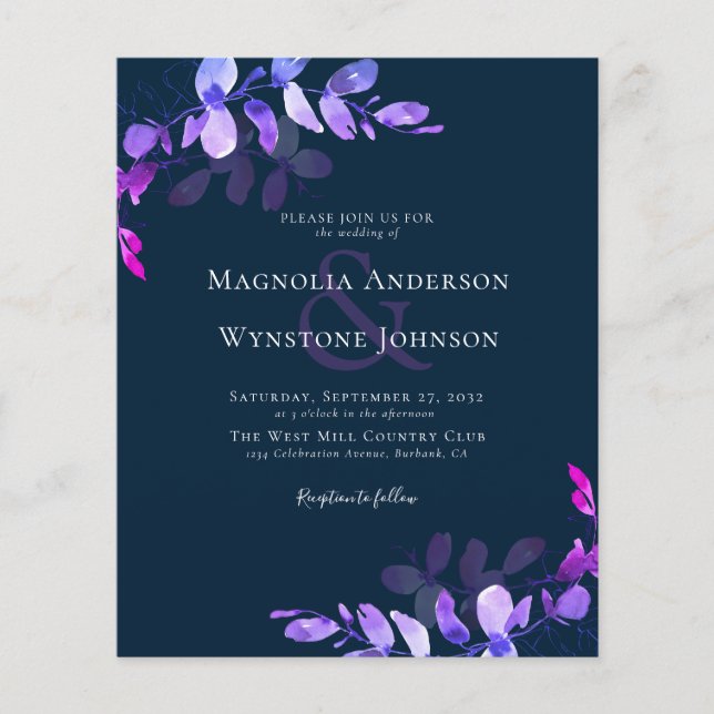 Budget Navy Eucalyptus Wedding Invitation (Front)