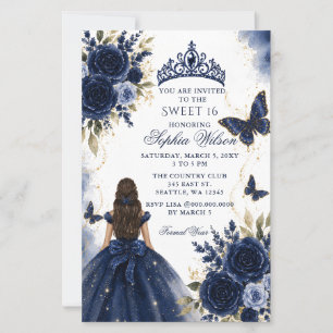 Budget Navy Floral Butterfly Princess Sweet 16