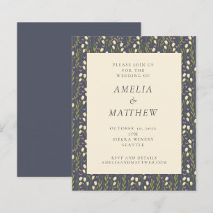 Budget Navy Garden Floral Rustic Wedding Invite