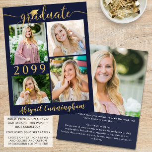 Budget Navy Gold 5 Photo Graduate Announcement
