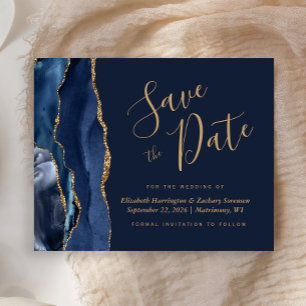 Budget Navy Gold Agate Wedding Save the Date