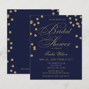 Budget Navy Gold Confetti Bridal Shower Invitation