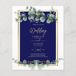 BUDGET NAVY GOLD Eucalyptus Wedding Invite QR CODE Flyer