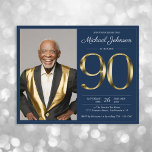 Budget Navy Gold Photo 90th Birthday Invitation<br><div class="desc">Budget Navy Gold Photo 90th Birthday Invitation. Simple yet classy birthday invitation with the birth year milestone in solid gold text effect! This is an editable template and could be used for both male and female. Contact me if you have any questions,  I will do my best to help!</div>