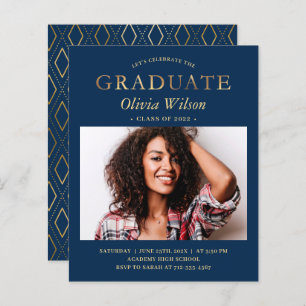 Budget Navy Gold Photo Graduation Invitations