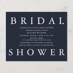 Budget Navy Modern Bridal Shower Invitation
