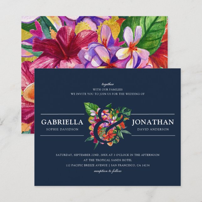Budget Navy Modern Tropical Bouquet Wedding (Front/Back)
