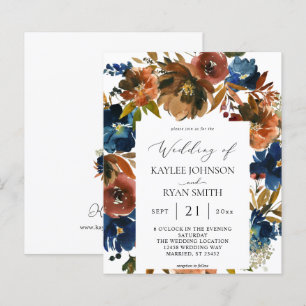 Budget Navy, Orange & Brown Floral 2 Wedding Paper