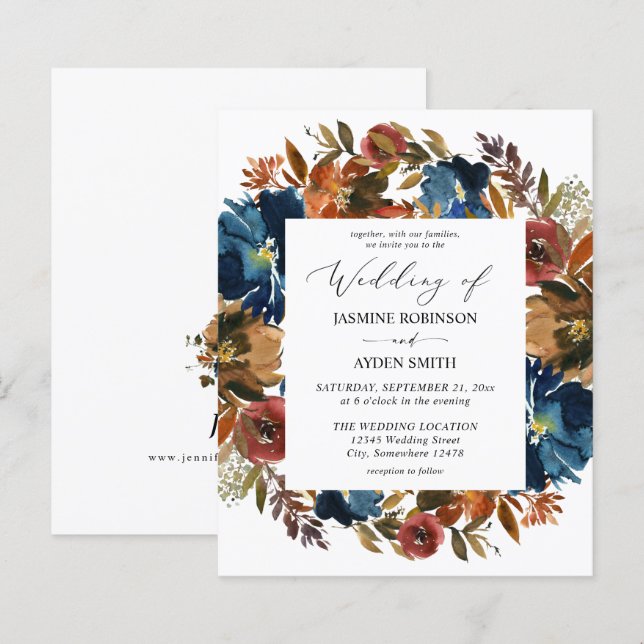 Budget Navy, Orange & Brown Floral Wedding (Front/Back)
