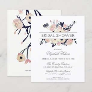 Budget Navy Pink Floral Bridal Shower Invitation
