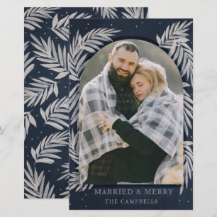 Budget Navy Silver Arch Botanical Holiday Card