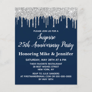 Budget Navy Silver Surprise Anniversary Invitation