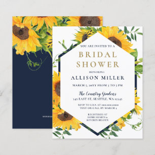 Budget Navy Sunflower Bridal Shower Invitation