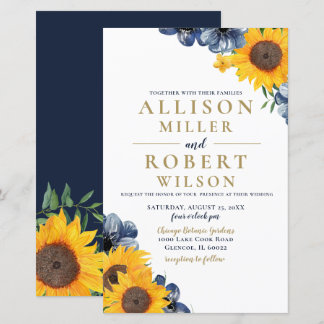 Budget Navy Sunflower Wedding Invitation