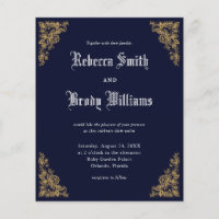 Budget Navy Vintage Lace Wedding Invitation