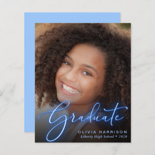 Budget Neon Photo Blue Graduation Announcement