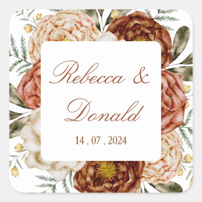 Budget Neutral Boho Floral Terracotta Square Sticker (Front)
