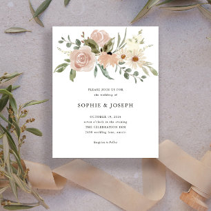 BUDGET Neutral Watercolor Flowers White Wedding Flyer