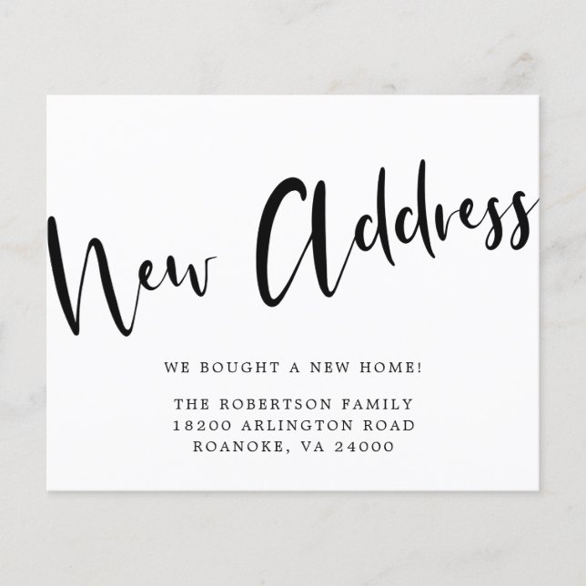 Budget New Address Bold Calligraphy Moving Card (Front)