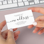 Budget new address script moving announcement<br><div class="desc">Simple elegant minimalist black and white new address handwriting calligraphy script budget affordable moving announcement small card.           Easy to personalise with your new home address.</div>