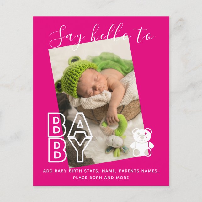 BUDGET New Baby PHOTO Cards - Modern Fun Girl Boy (Front)
