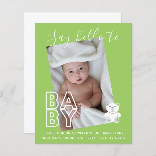 BUDGET New Baby PHOTO Cards - Modern Fun Girl Boy (Front/Back)