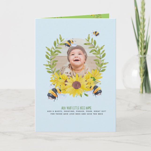BUDGET New Baby PHOTO Gifts Sunflowers Bees Card (Front)