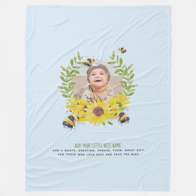 BUDGET New Baby PHOTO Gifts Sunflowers Bees Fleece Blanket (Front)