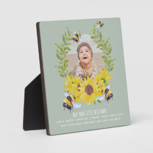 BUDGET New Baby PHOTO Gifts Sunflowers Bees GREEN Plaque