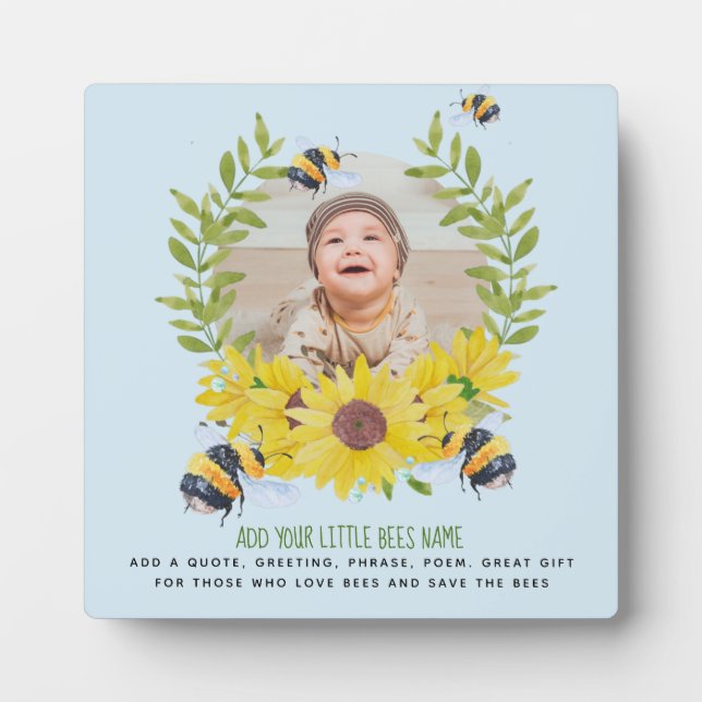 BUDGET New Baby PHOTO Gifts Sunflowers Bees Plaque (Front)