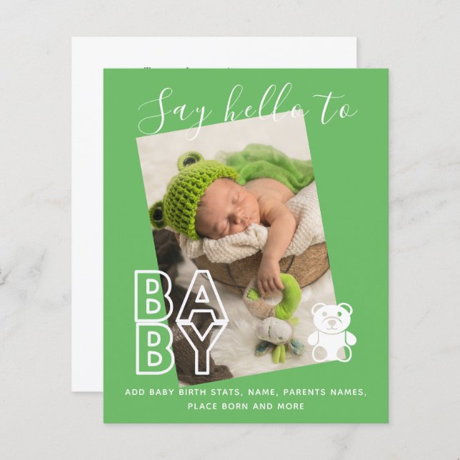 BUDGET New Baby PHOTO Stats Keepsake Announcement (Front/Back)