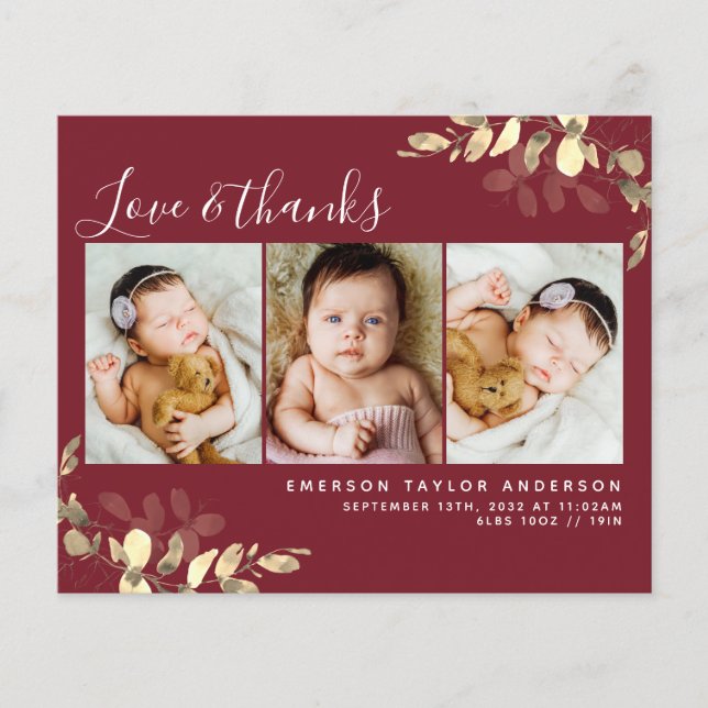 Budget New Baby Thank You Card | Eucalyptus Red (Front)