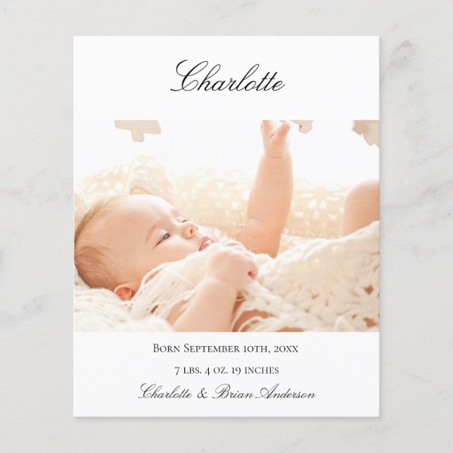 Budget new baby welcome photo birth  announcement (Front)