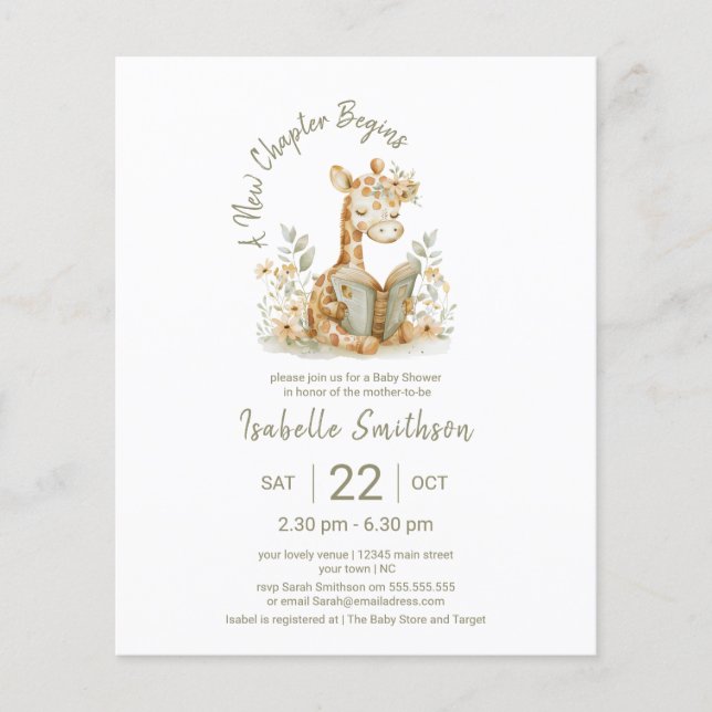 Budget New Chapter Begins Giraffe Baby Shower  (Front)