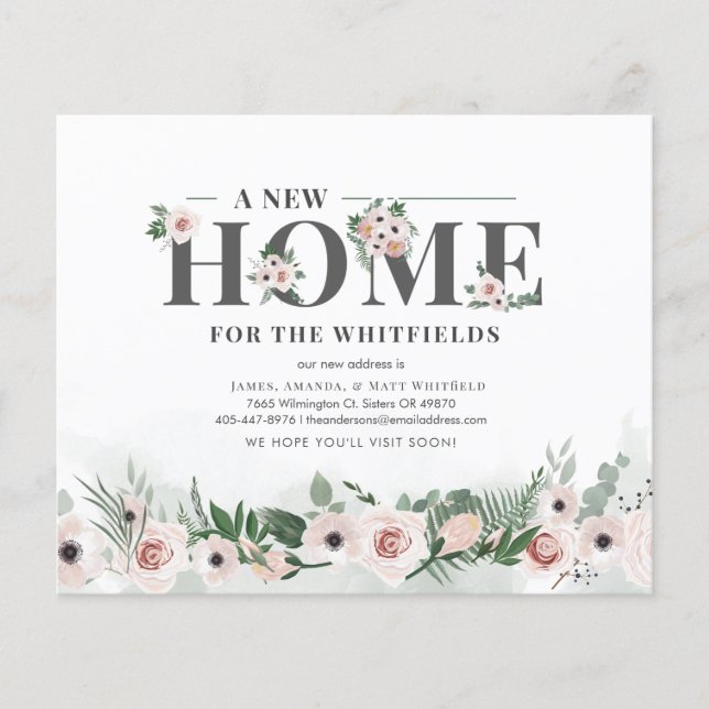 Budget New Home Address Floral Moving Announcement (Front)