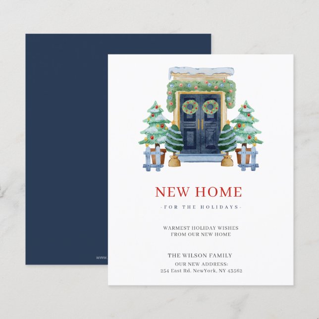 Budget New Home Christmas Door Moving Holiday Card (Front/Back)
