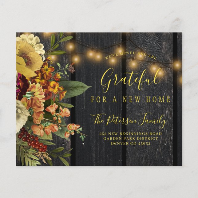Budget new home rustic floral moving announcement (Front)