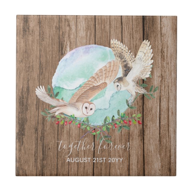 BUDGET Newlyweds Custom Wedding Gifts OWLS Tile (Front)
