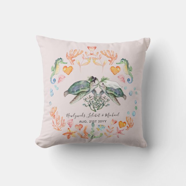 BUDGET Newlyweds Wedding Gifts Custom SEA TURTLES Cushion (Front)