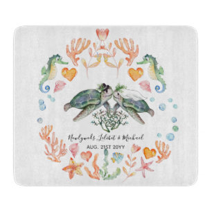 BUDGET Newlyweds Wedding Gifts Custom SEA TURTLES Cutting Board