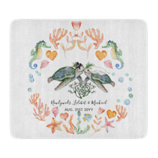 BUDGET Newlyweds Wedding Gifts Custom SEA TURTLES Cutting Board