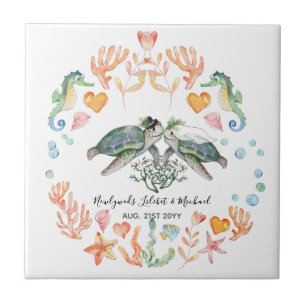 BUDGET Newlyweds Wedding Gifts Custom SEA TURTLES Tile