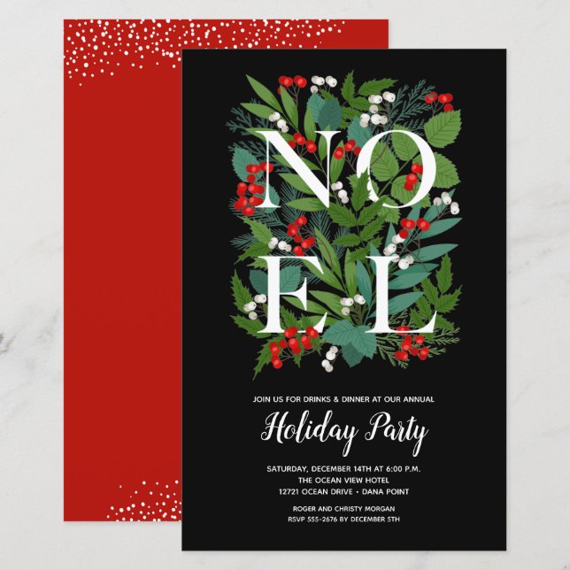 Budget NOEL Elegant Greenery Holiday Invitations (Front/Back)